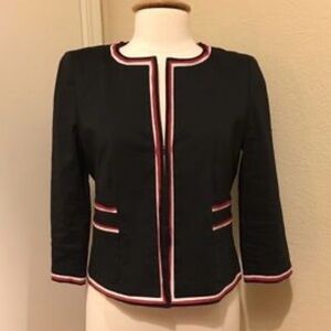 DKNY short black jacket red white trim lined blazer sz 6